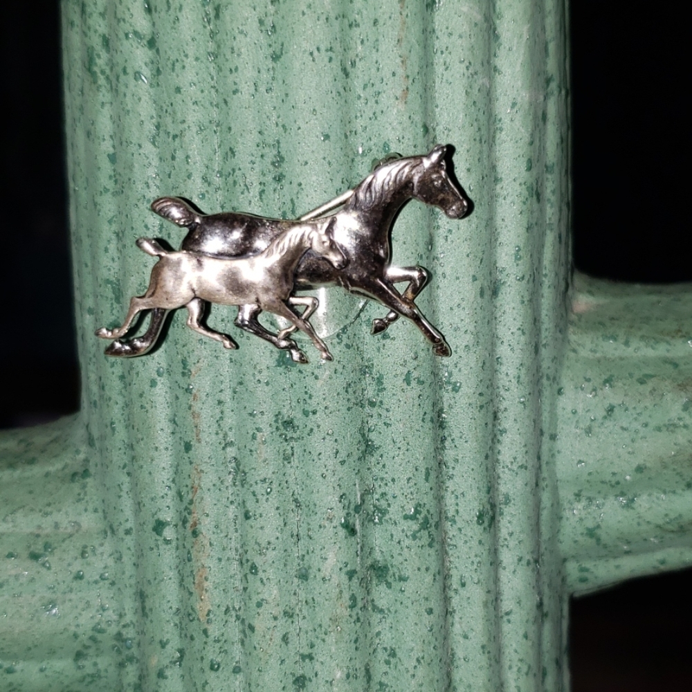 Vintage Sterling Galloping Horse And Foal Pin/Broo